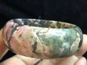 18.68圍巴基斯坦料老料天然玉石薔薇輝石粉紅色寬版手鐲玉鐲鐲子手環福鐲平安鐲扁口鐲珠寶玉石首飾飾品