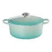 及時雨 生活好物選品 Le Creuset 雙耳圓形鑄鐵鍋 含鋼頭鍋蓋 26公分 薄荷綠