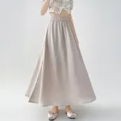 雅集嚴選 新中式壓花半身裙 女夏新款高腰休閑涼感a字大裙擺冰絲垂感中長裙