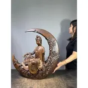 【台灣實體店家】【合雅藝品】石灣陶【水月觀音】自在觀音 名師手製 有落款 值得收藏 居家裝飾 石灣公仔 石灣陶藝 J95