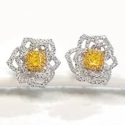 【禾美珠寶】0.28ct 天然濃彩黃彩鑽耳環SN808(Fancy Intense Yellow)