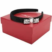 【Salvatore Ferragamo】VARA 水鑽蝴蝶結髮箍/髮圈(黑色 義大利百年精品 精品飾品)