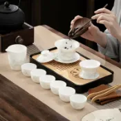 茶具組 功夫茶具組 泡茶壺 泡茶器 茶具套裝 德化白瓷羊脂玉整套功夫茶具套裝批髮簡約輕奢公司活動商務禮品【宜家良品百貨】