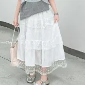 Chic 女童裙子 女童半身裙 女童夏裝 白色設計感蕾絲花邊蛋糕裙半身裙女童春秋夏法式長裙大裙擺字裙
