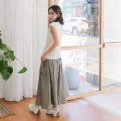 【Dailo】  大口袋百搭舒適大圓裙 黑 卡 灰
