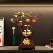 新中式吉祥柿子葫蘆擺件 28×13×30cm 事事如意客廳裝飾品 玄關桌面擺設 喬遷新居禮品 開業伴手禮