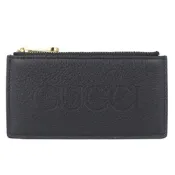 GUCCI 黑色牛皮品牌烙印卡片零錢包