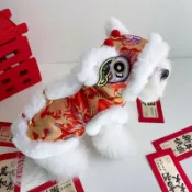 搞笑狗衣服新年中國服裝舞龍舞獅狗派對舞獅紅色節日招財貓衣服