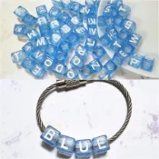 6MM🟦(白字透淺藍底)方型/方形/壓克力珠/英文字母/串珠/ABC 玩偶