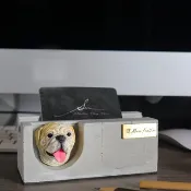 曙MUSE 英國鬥牛犬水泥名片架 客製化 手機架 辦公室 擴香石 手作