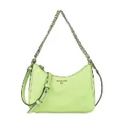 【Michael Kors】MK MICHAEL KORS JET SET CHARM金屬LOGO尼龍飾牛皮邊拉鍊鏈帶肩背斜背包(中/淺綠)