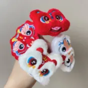 ♥️台灣現貨♥️兒童新年中國風醒獅髮圈 蛇年卡通耳夾髮圈 喜慶過年紅色髮飾 橡皮筋 舞龍舞獅 耳夾