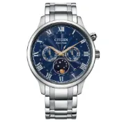CITIZEN 星辰【AP1050-81L】GENT'S 光動能 月相顯示不鏽鋼腕錶 - 藍面x銀 / 42mm