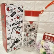 正版 三麗鷗/ HELLOKITTY 凱蒂貓 360ml 雙層耐熱隨身玻璃 檸檬瓶 果汁瓶 榨汁瓶