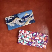 雙層紅包袋/存摺袋/手機袋/錢包/藍色大浪富士山/紫色燙金花