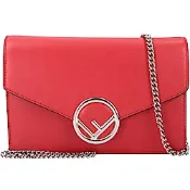 FENDI 芬迪 KAN I系列-F is FENDI 芬迪 logo 鏤空金屬信封手拿鍊帶包(紅色)