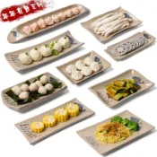 協貿國際日用品生活3館 燒烤盤子長方形火鍋牛肉盤子仿瓷塑料盤子密胺餐具商用涼菜碟楊格