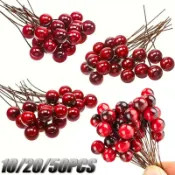 10/20/50 件聖誕葡萄酒紅漿果人造聖誕裝飾泡沫生動冬青漿果 2026 年新年快樂裝飾品派對用品配件
