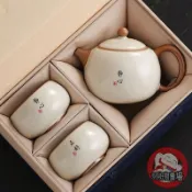 【免運】茶具禮盒 送禮茶杯禮盒 茶具組禮盒包裝 汝窯功夫茶具一壺二杯家用單人泡茶2024新款一人茶具茶壺茶杯禮盒