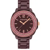 【COACH】官方授權C2 Kitt 時尚雙圈晶鑽陶瓷女錶 巧克力棕-34mm-贈高級9入首飾盒(CO14504563)