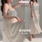 台灣預購｜法式高級感百褶吊帶連身裙 壓皺雙層不透洋裝 渡假風短洋 韓國吊帶 連身洋裝 連身裙 台妹 日系洋裝 大尺碼