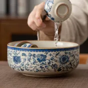復古 青花瓷 汝窯 茶洗 特大號 陶瓷 建水 功夫茶 廢水缸 家用 高端 茶具 茶道必備