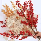 聖誕紅漿果莖人造漿果花束聖誕樹裝飾品裝飾品節日花卉工藝品家居裝飾