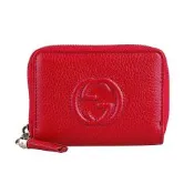 GUCCI SOHO 雙G LOGO牛皮4卡拉鏈零錢包(紅)