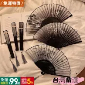 *免運特價*✨中國風折疊小扇子隨身攜帶古風漢服古裝舞蹈新中式夏天黑色竹扇女 2J8ggg05