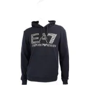 Emporio Armani EA7 燙金簍空字母老鷹標誌連帽棉質黑色運動衫 大學T(男款)