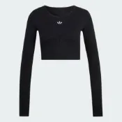 Adidas 愛迪達 Ess Rib Crop Ls KR1098 女 長袖上衣 休閒長袖 短版 黑