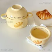 泡麵碗 螺螄粉碗 餐碗 餐具 隔熱碗 便當碗 拉麵碗  奶黃麪包雙耳泡麪碗帶蓋陶瓷ins風高顏值大容量螺螄粉兩用碗宿舍