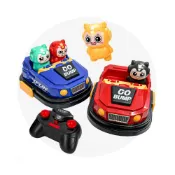 (店+)【888便利購】4玩偶雙人對戰遙控碰碰車（附4玩偶會彈跳/2.4G無線/附2組充電電池/車頭燈亮）（KS68Y）