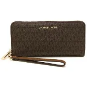 【Michael Kors】滿版LOGO皮革長夾-咖駝(現貨)