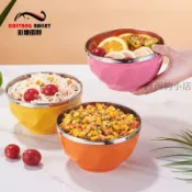 🌟臺灣出貨🌟不鏽鋼碗兒童隔熱防燙防摔碗成人家用食堂米飯湯碗韓式彩色碗塑料 三色碗 兒童碗 隔熱碗 兒童不鏽鋼碗