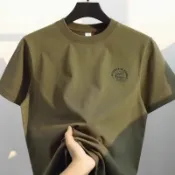 男士迷彩短袖T恤 炫酷迷彩風！軍綠色220g重磅純棉短袖T恤復古顯白橄欖綠半袖男女 迷彩排汗T 迷彩短袖內衣 降溫衣