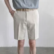 免運💯2024夏季新款韓版潮流速幹抗皺短褲男士時尚英倫百搭休閒西裝短褲寬褲黑色顯瘦短褲 五分褲休閑百搭款商務西裝短褲 I