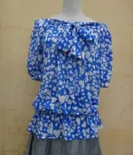 楹 ~ 正品 POUPINE 法國娃娃 藍色愛心 雪紡上衣 size: F