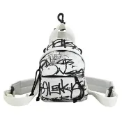 【Balenciaga 巴黎世家】品牌LOGO英文塗鴉小羊皮迷你腰掛包斜背包兩用包(白)