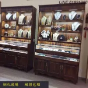不二選 珠寶櫃 展示櫃 展示架 陳列櫃 免運 速發 開立發票 復古實木珠寶展示櫃M古玩玉器透明陳列櫃首飾蜜蠟飾品玻璃中島櫃