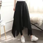 莫代爾褲裙女假兩件不規則雪紡褲裙中大碼柔軟薄款褲韓版舞蹈褲蟑螂褲