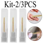 Kit-2/3片裝專業錐形金色鎢鋼美甲鑽頭,清潔中粗磨粒碳化鎢,適用於電動美甲鑽,用於去除死皮的美甲沙龍和家庭配件