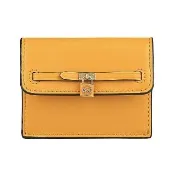【Michael Kors】MK MICHAEL KORS Hamilton Legacy 鎖頭金字LOGO牛皮2卡釦式卡片零錢包(橘黃)