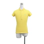 【RALPH LAUREN】POLO刺繡LOGO棉質5鈕釦領口短袖修身版POLO衫(女款/黃)