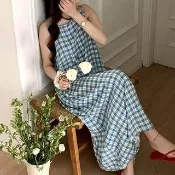 【K.W.】韓國空運輕棉麻典雅風範高品質免穿搭洋裝(小香風/輕量涼感/洋裝/休閒/日系/通勤/渡假)
