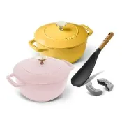 【STAUB】迴力釘點琺瑯鑄鐵鍋和食鍋18cm+矽膠配件3件組(德國雙人牌集團官方直營)