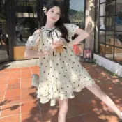 【初戀甜美減齡】露肩法式公主裙 海邊度假洋裝 甜美減齡連衣裙 韓系裙裝 小個子波點娃娃裙 溫柔連身裙 洋裝連身裙 渡假洋