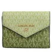 【Michael Kors】經典滿版MK LOGO信封造型三折扣式零錢短夾(橄欖綠)