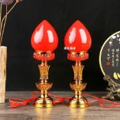 【臺灣出貨】插電財神供燈蠟燭壽桃燈燭臺招財波燈長明燈旺財關公家用一對