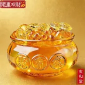 💰玄和緣堂💰水晶聚寶盆大號招財金元寶桌面擺件家用旺宅喬遷禮商鋪開業禮品 招財進寶 風生水起 招財流水